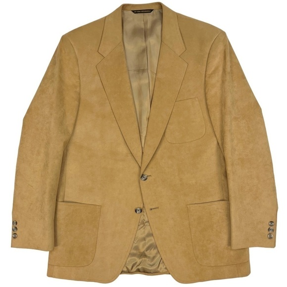 Vintage Neiman Marcus Men's Suede 2 Button Blazer Tan Size 42 - Picture 1 of 11
